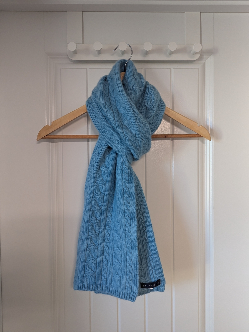 Vintage Lands' End 100% Cashmere Cable Knit Scarf - Sky Blue